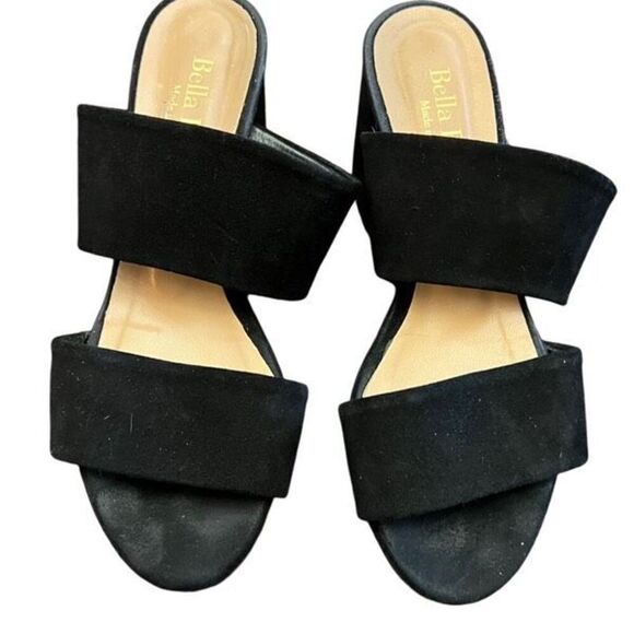 Vero Cuoio Bella Russo Italian Made Black Suede Block Heel Slip On Sandal Size 3 - Picture 3 of 5